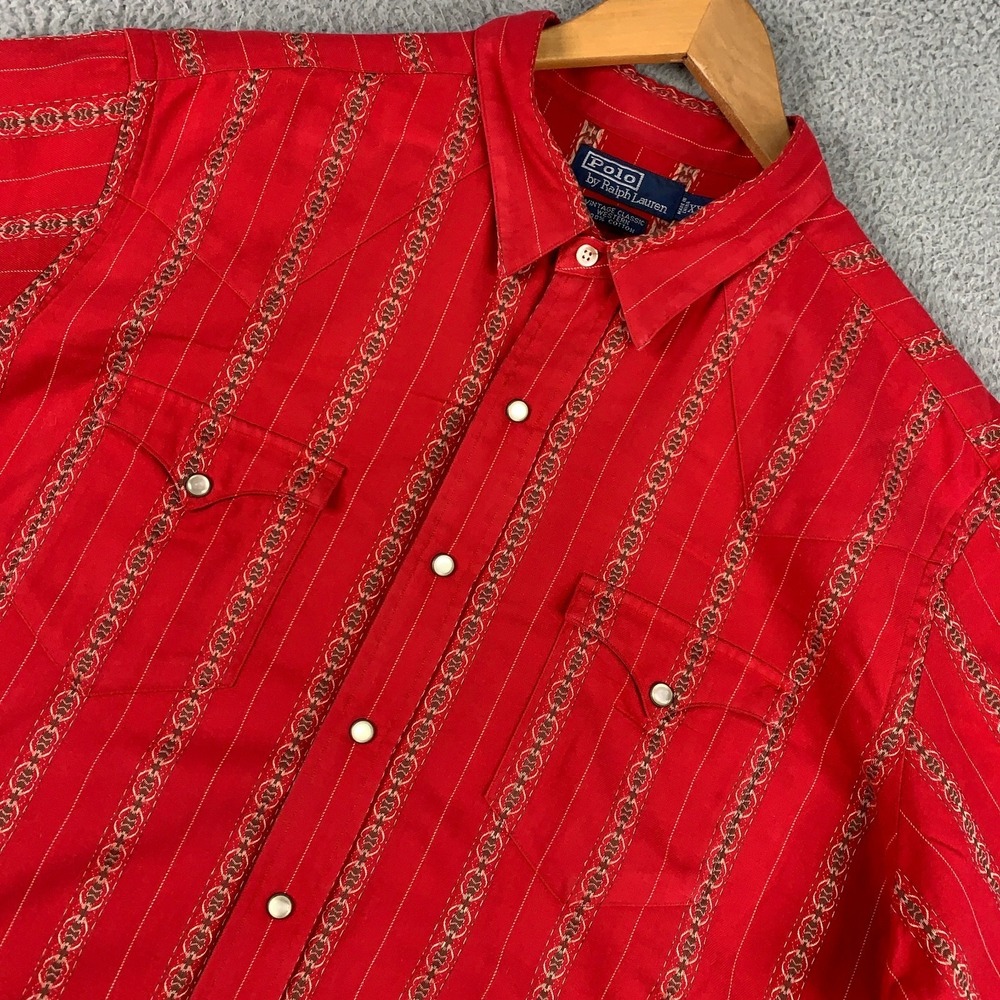 Vintage Polo Ralph Lauren Classic Western Shirt Men XXL 2XL Red Pearl Snap Rodeo